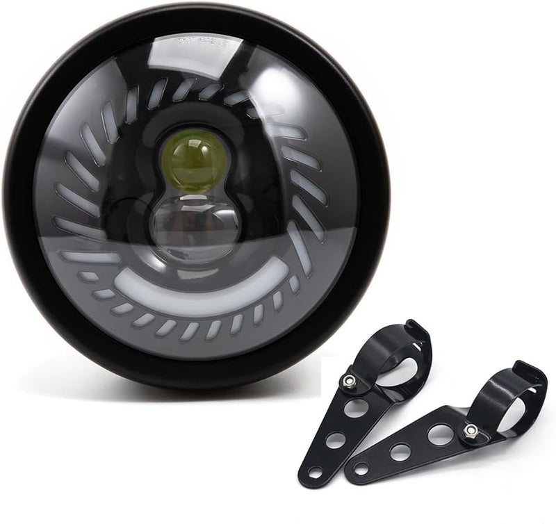 BENEALL Motorcycle Headlight 5.75 inch Round LED with Mounting Brackets Assembly, Front Headlamp with DRL High/Low Beam for Cafe Racer E-bike Bobber Chopper (style E) - Image 1
